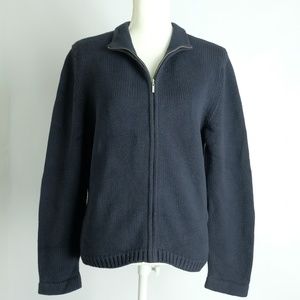 Ann Taylor Women's Dark Navy Knit Zip Sweater, L